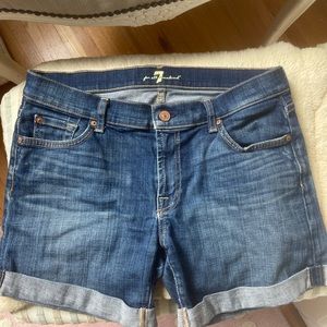 7 for all mankind denim shorts with rolled hem